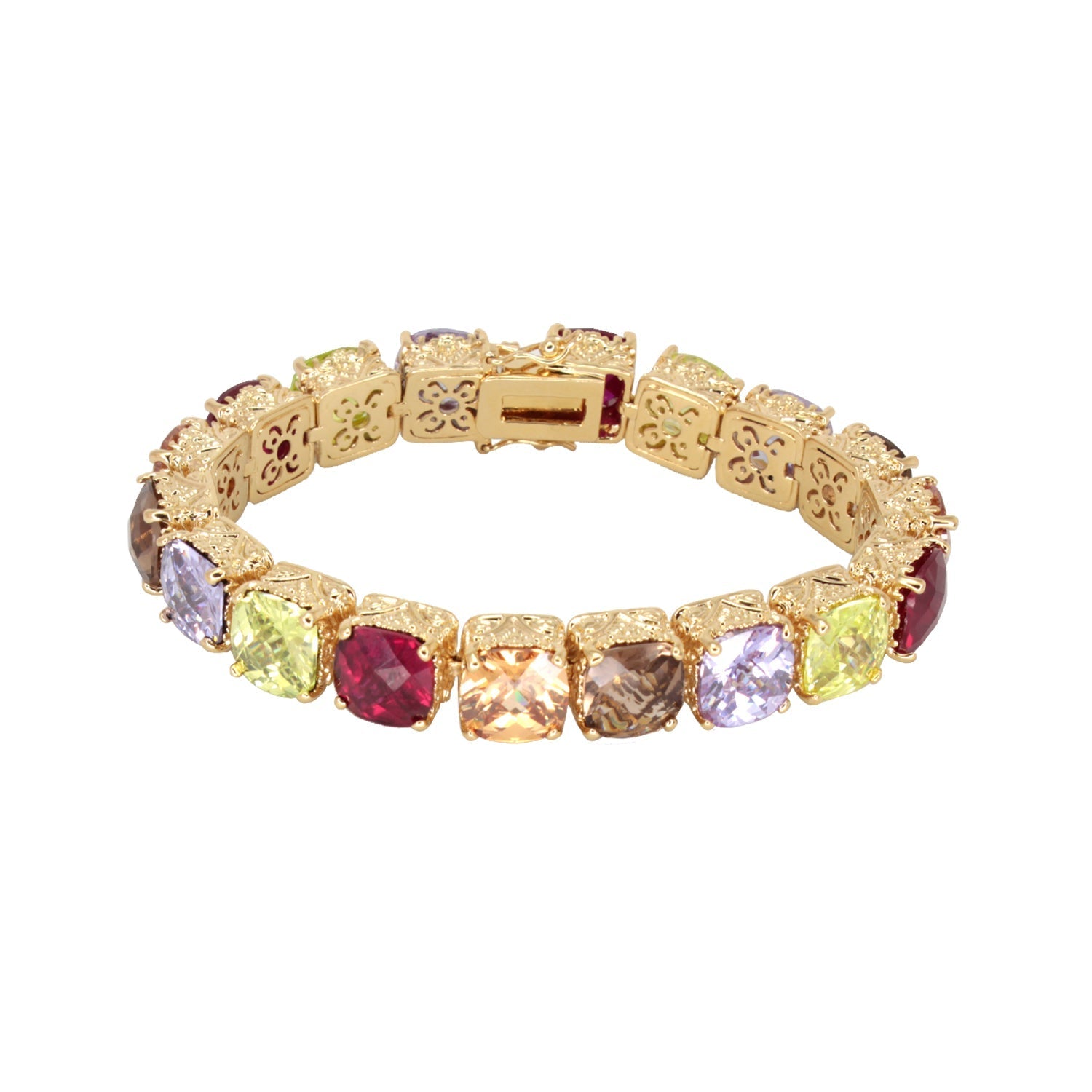 Lga Vintage Bracelet by Lauren G Adams, gold-tone links with colorful square-cut crystals on Tampa Home & Garden Store