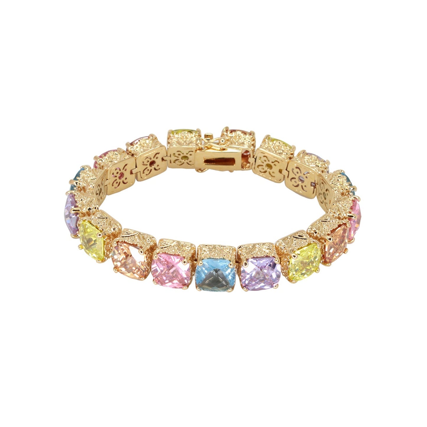 Lga Vintage Bracelet by Lauren G Adams, gold-tone links with pastel gemstone squares on Tampa Home & Garden Store