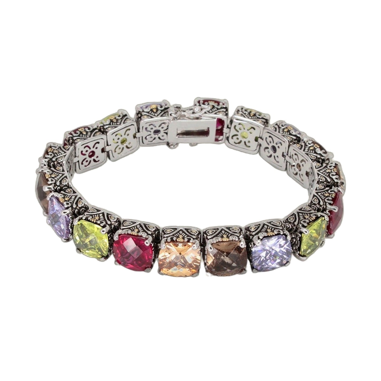 Lga Vintage Bracelet Lauren G Adams; silver-tone square filigree links with crystals on Tampa Home & Garden Store
