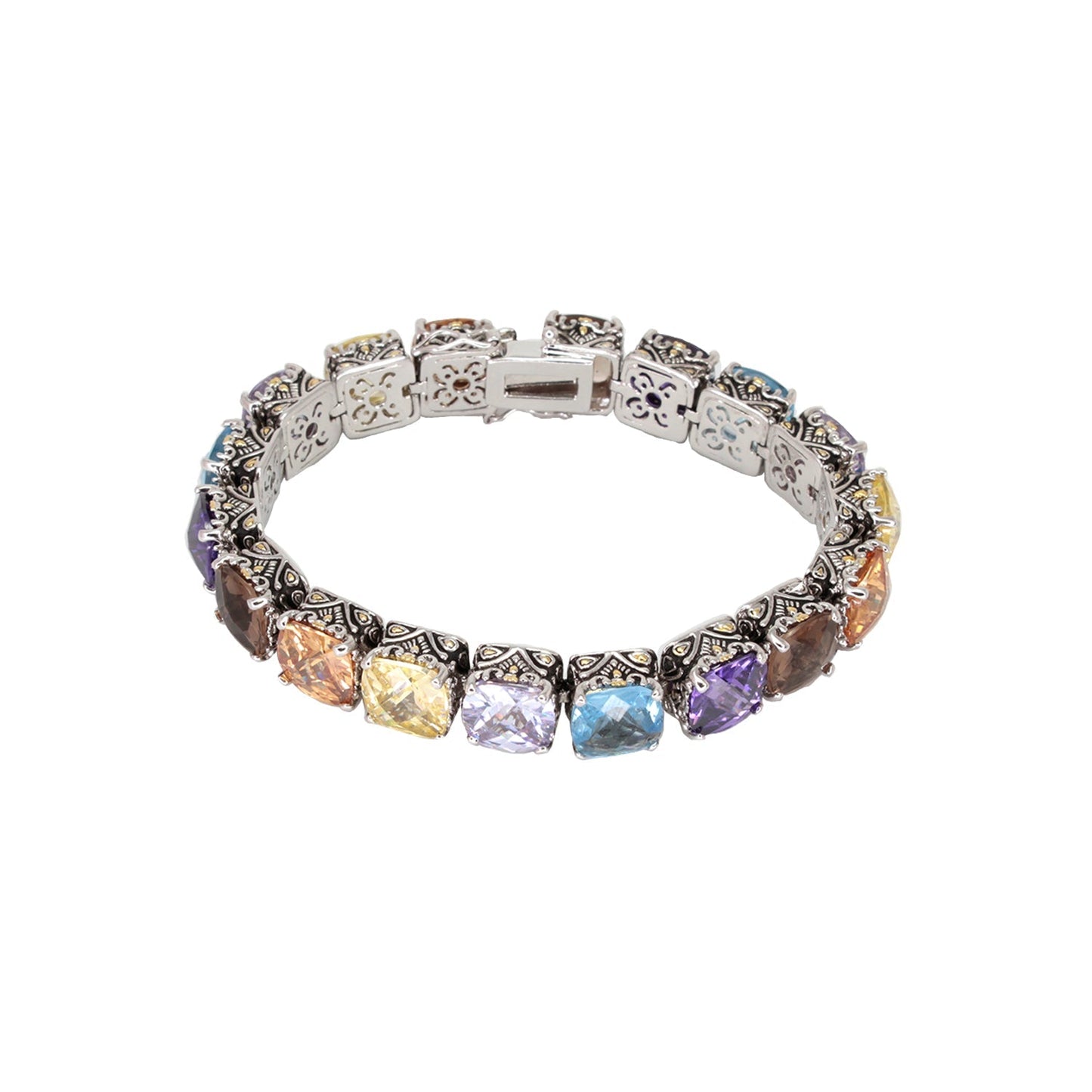 Lga Vintage Bracelet from Lauren G Adams, silver-tone links with multicolor square gemstones on Tampa Home & Garden Store