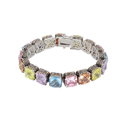 Lga Vintage Bracelet by Lauren G Adams, silver-tone ornate links with multicolor crystals on Tampa Home & Garden Store
