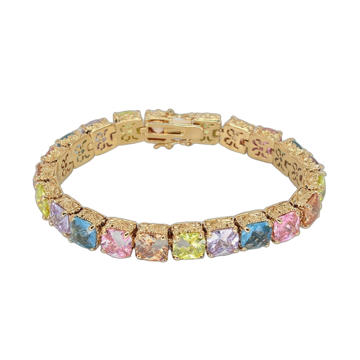 Lga Vintage Bracelet by Lauren G Adams, gold-tone link band with pastel multicolor stones on Tampa Home & Garden Store