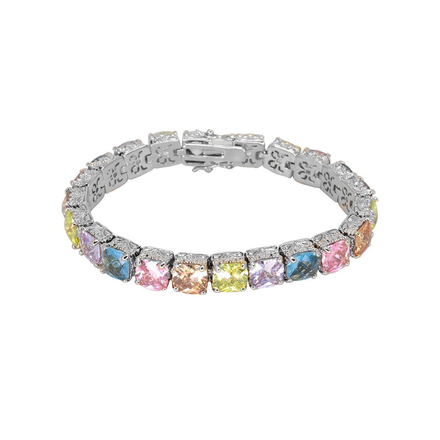 Lga Vintage Bracelet by Lauren G Adams with pastel cushion-cut stones set in silver-tone links on Tampa Home & Garden Store