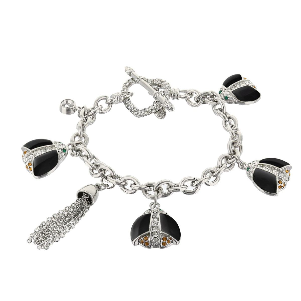 Lady Poof Bracelet by Lauren G Adams; silver-tone chain with black enamel charms and rhinestones on Tampa Home & Garden Store