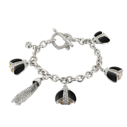 Lady Poof Bracelet by Lauren G Adams; silver-tone chain with black enamel charms and rhinestones on Tampa Home & Garden Store