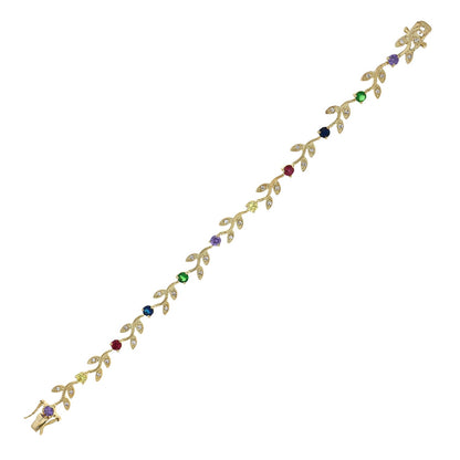 Crystal Leaf Bracelet gold-tone with leaf motif and multicolor gemstones on Tampa Home & Garden Store