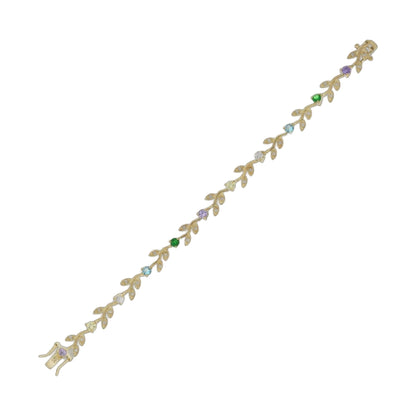 Crystal Leaf Bracelet by Lauren G Adams, gold-tone with colorful crystals along leaf motifs on Tampa Home & Garden Store