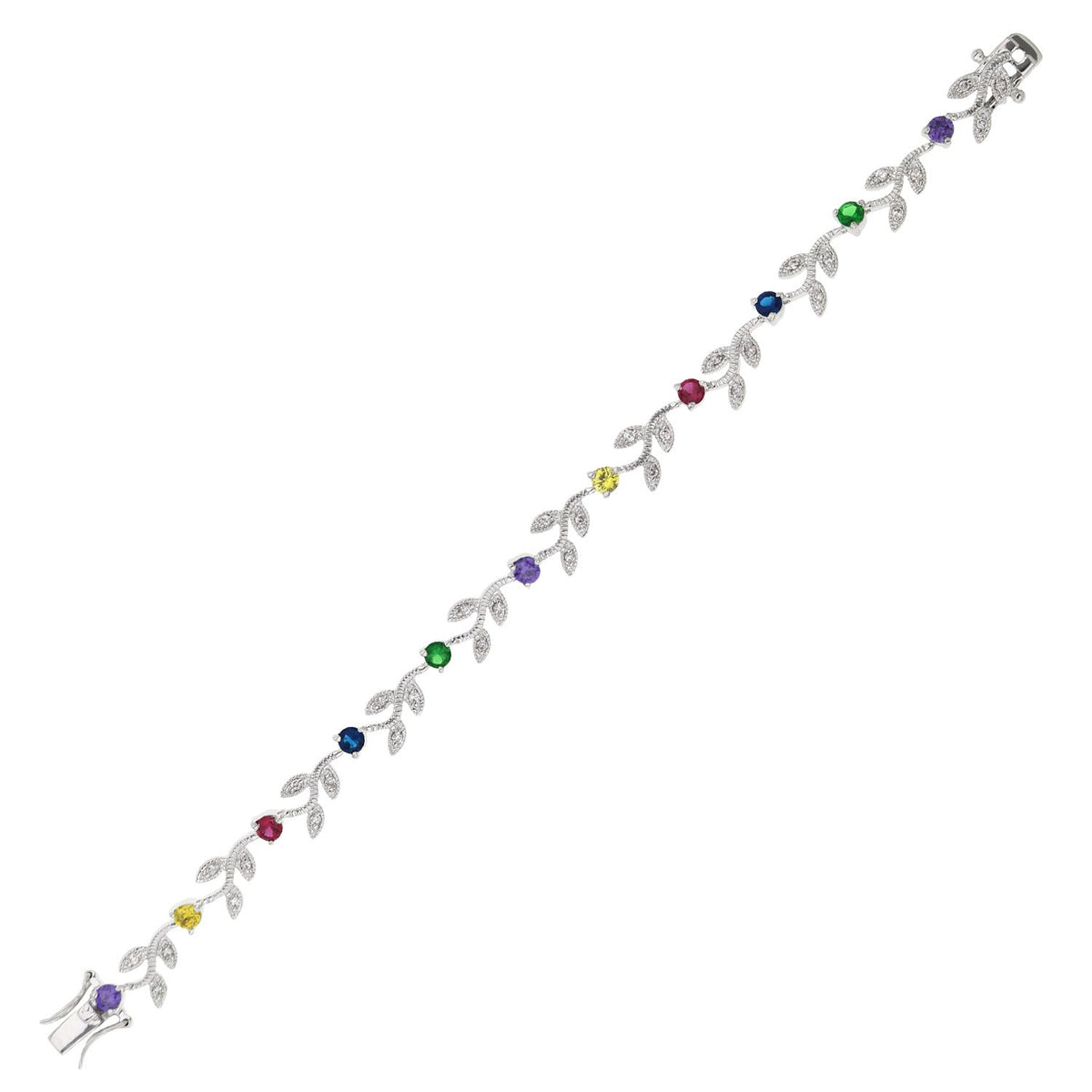 Crystal Leaf Bracelet with silver-tone leaf links and multicolor gemstones on Tampa Home & Garden Store