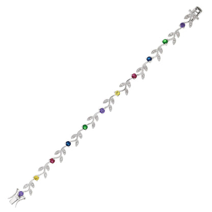 Crystal Leaf Bracelet with silver-tone leaf links and multicolor gemstones on Tampa Home & Garden Store
