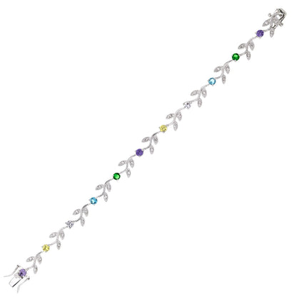 Crystal Leaf Bracelet by Lauren G Adams, silver-tone with pave leaf motifs and gems on Tampa Home & Garden Store