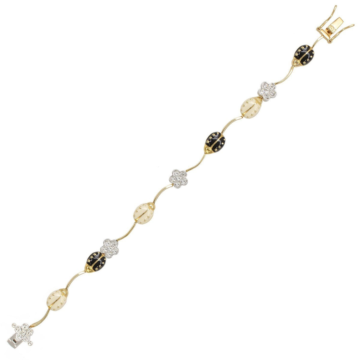 Lady Poof Tennis Bracelet Lauren G Adams with black enamel beads and crystal flower accents on Tampa Home & Garden Store