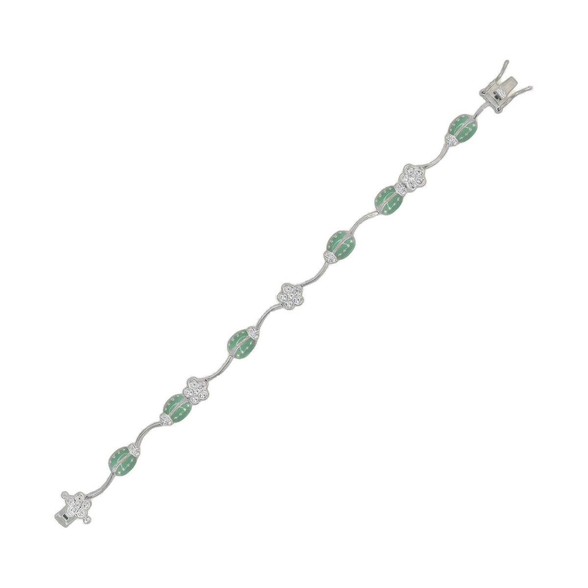 Lady Poof Bracelet tennis style with green beads and silver floral links on Tampa Home & Garden Store