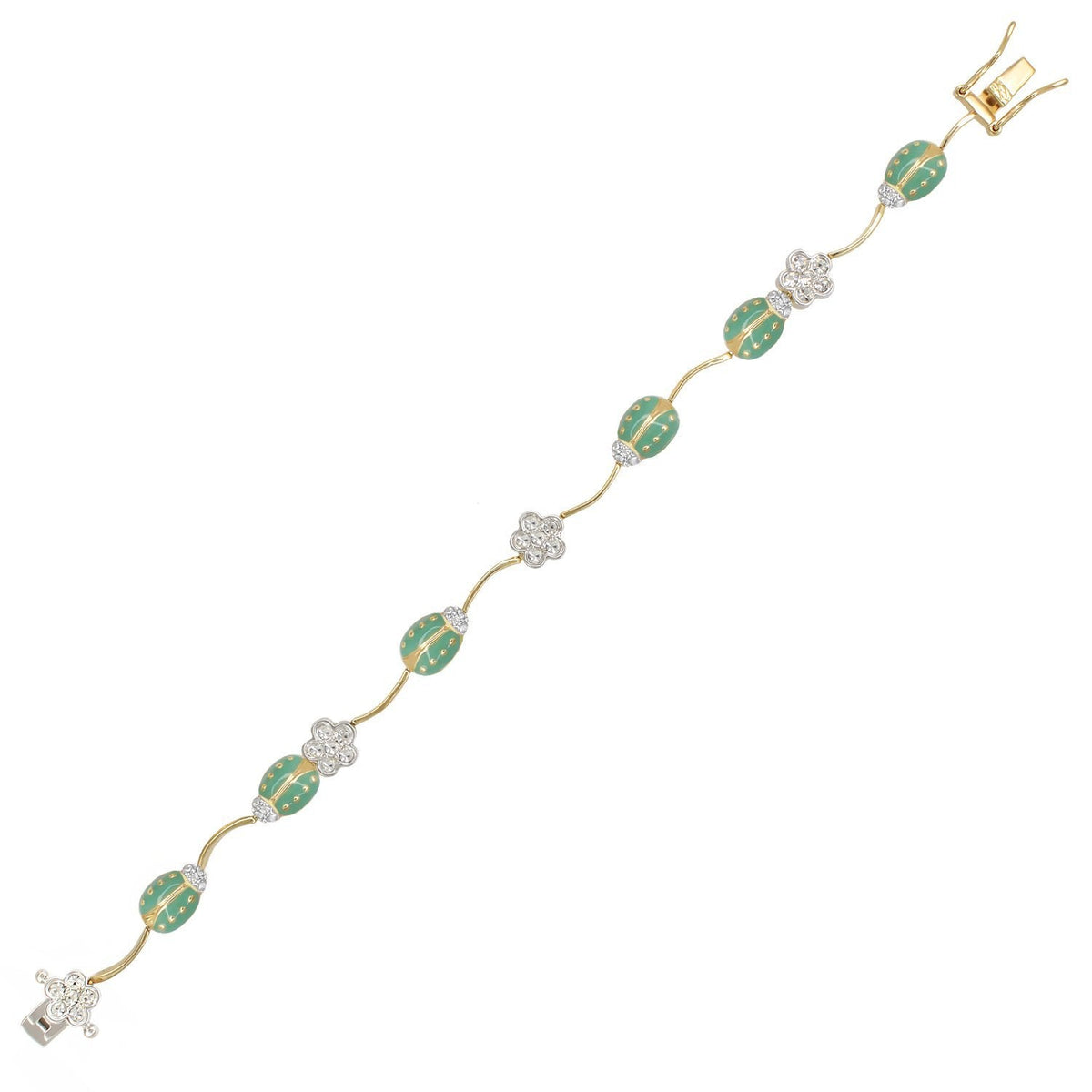 Lady Poof Bracelet tennis gold-tone with green enamel beads and spacers by Lauren G Adams on Tampa Home & Garden Store