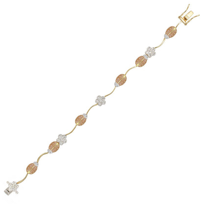 Lady Poof Bracelet tennis style with gold links, pink beads, and crystal flower clusters on Tampa Home & Garden Store