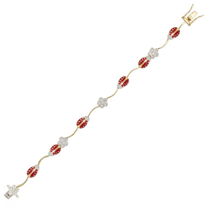 Lady Poof Tennis bracelet by Lauren G Adams in gold-tone with red enamel beads and crystal flower spacers on Tampa Home & Garden Store