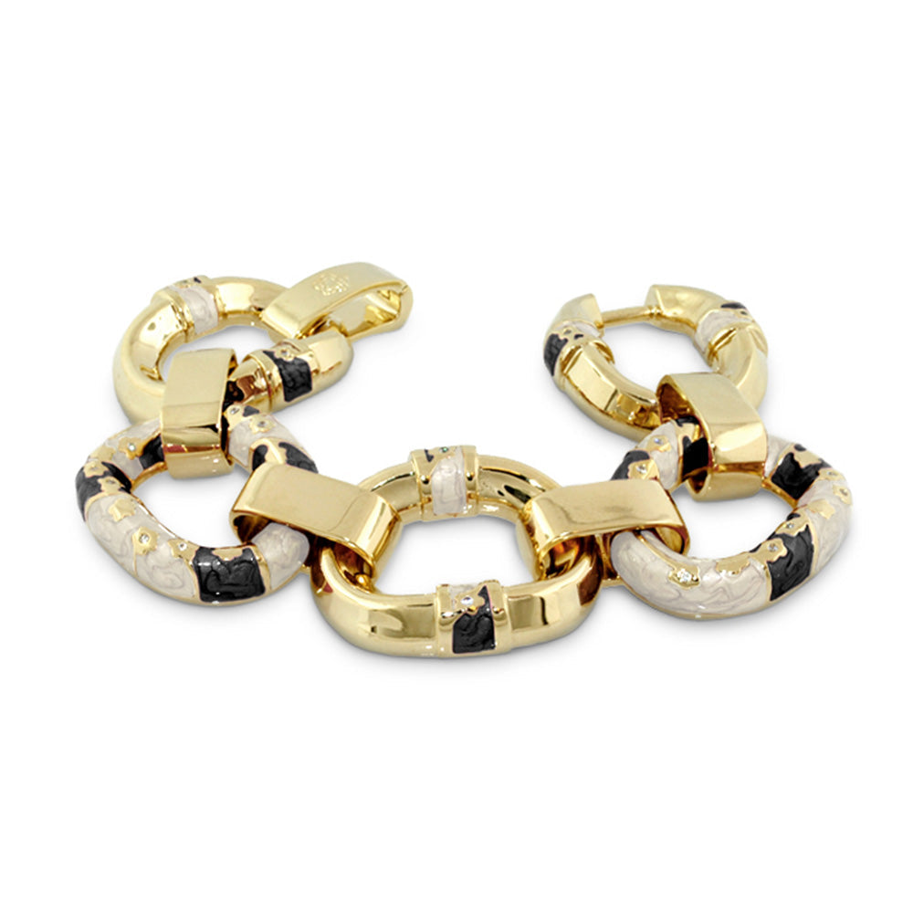 Flowering Vines enamel bracelets, 6 gold links with black and white enamel by Lauren G Adams on Tampa Home & Garden Store
