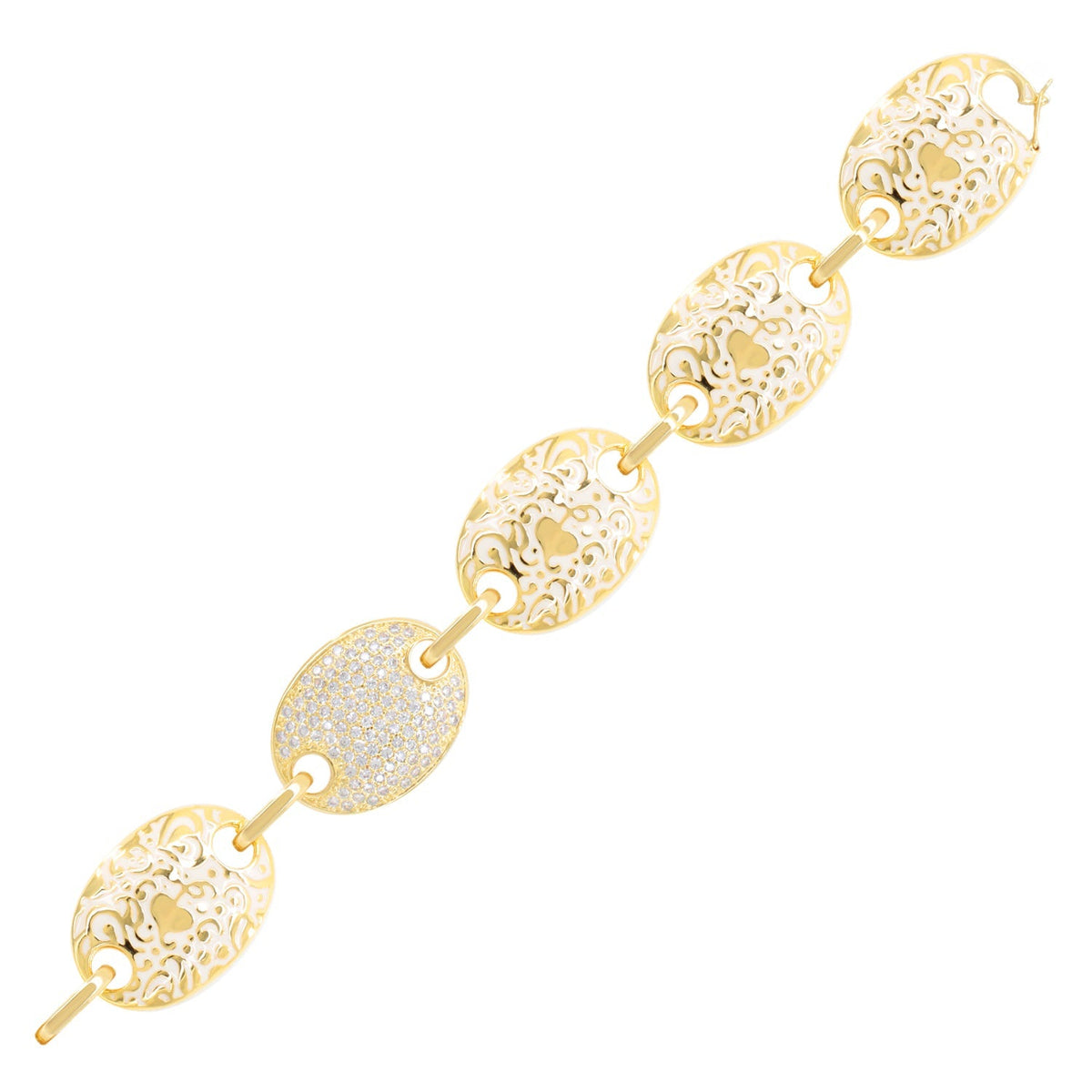 Hidden Hearts Bracelet gold-tone filigree oval links pavé crystal link Lauren G Adams on Tampa Home & Garden Store