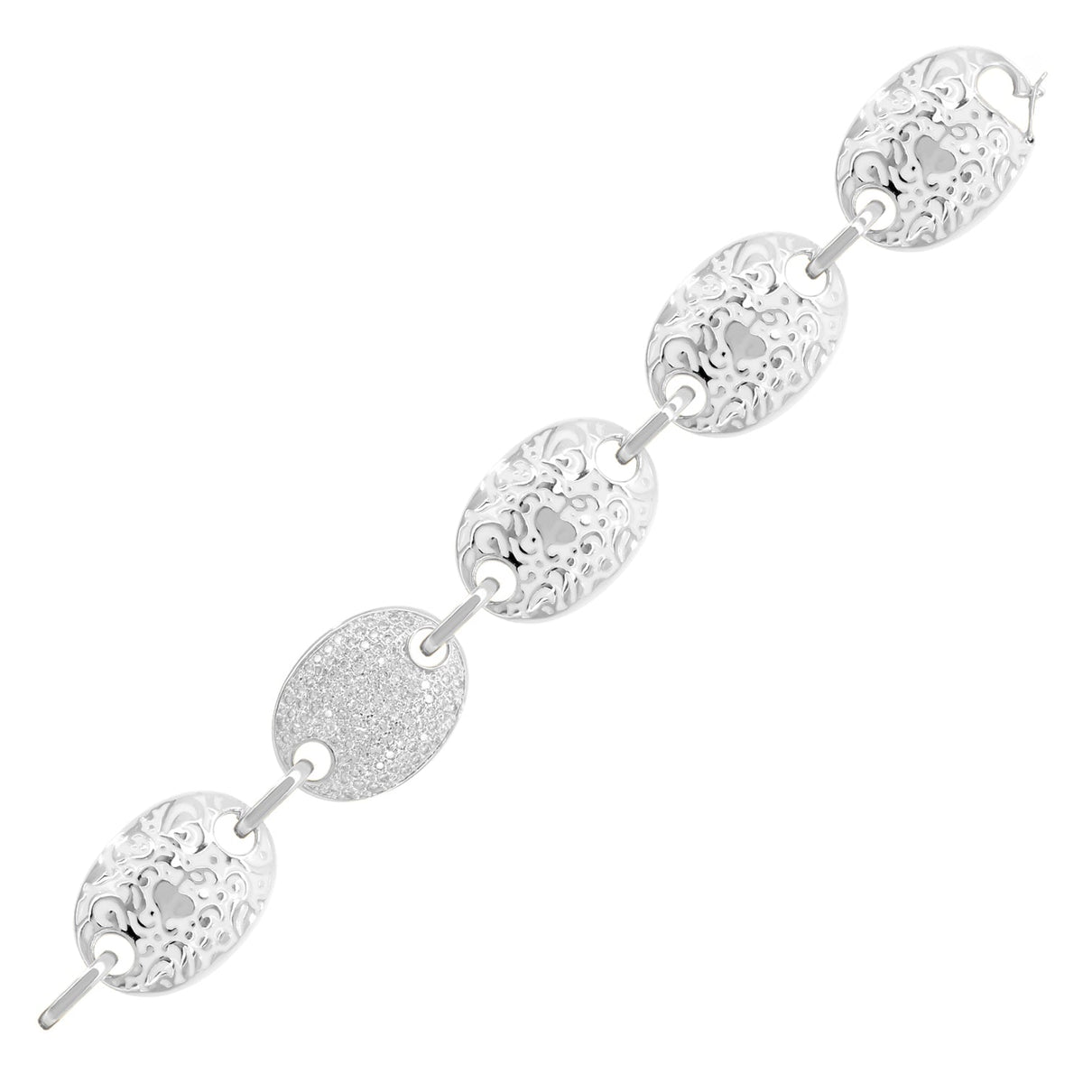 Hidden Hearts Bracelet by Lauren G Adams in silver with five ornate oval links on Tampa Home & Garden Store