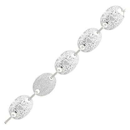 Hidden Hearts Bracelet by Lauren G Adams in silver with five ornate oval links on Tampa Home & Garden Store