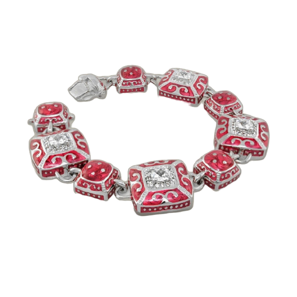 Enamel engagement bracelet by Lauren G Adams, red square enamel links with crystals on Tampa Home & Garden Store