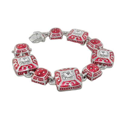Enamel engagement bracelet by Lauren G Adams, red square enamel links with crystals on Tampa Home & Garden Store