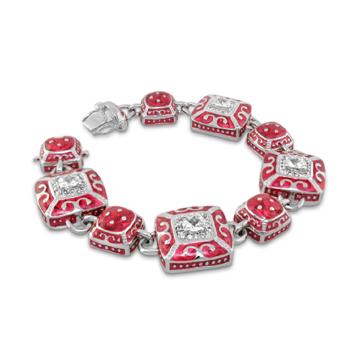 Enamel Engagement Bracelet vintage silver-tone with red enamel panels and crystals on Tampa Home & Garden Store