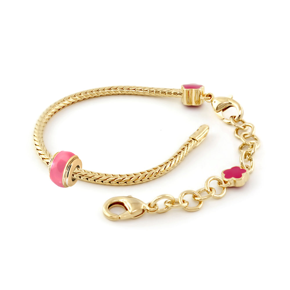Gabriella Beads Bracelet by Lauren G Adams, gold-tone with pink beads and pink flower charm on Tampa Home & Garden Store