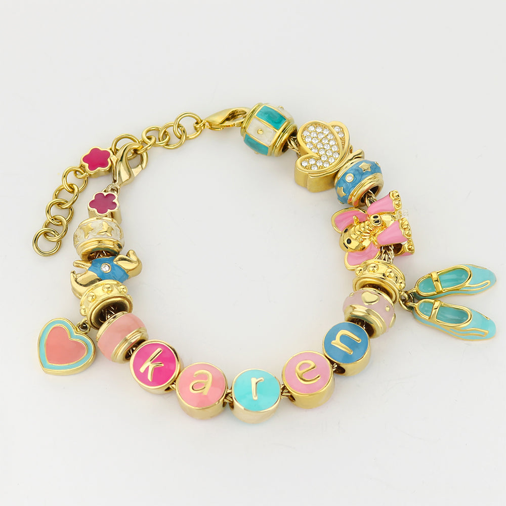 Gabriella Beads Bracelet by Lauren G Adams; gold-tone charm bracelet with pastel enamel beads on Tampa Home & Garden Store