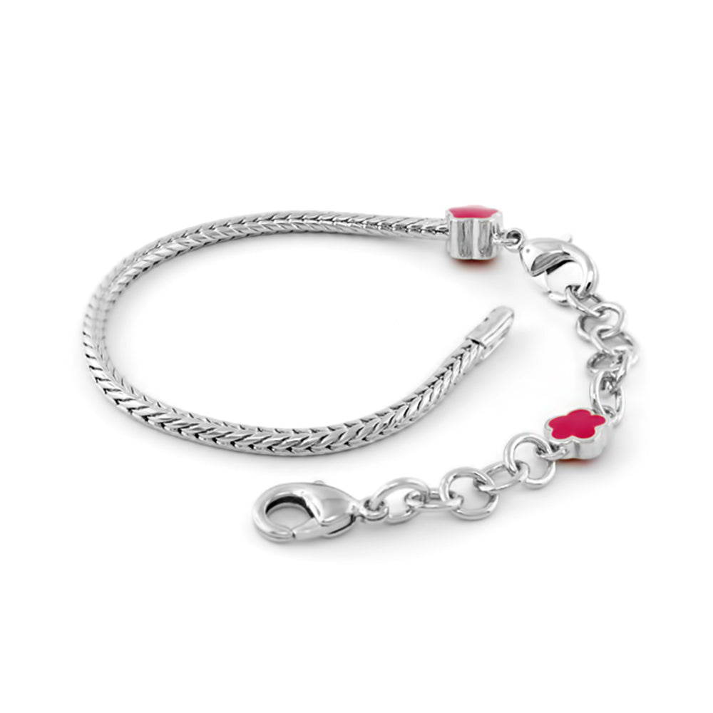 Gabriella Beads Bracelet by Lauren G Adams, braided chain with pink flower charm and clasp on Tampa Home & Garden Store