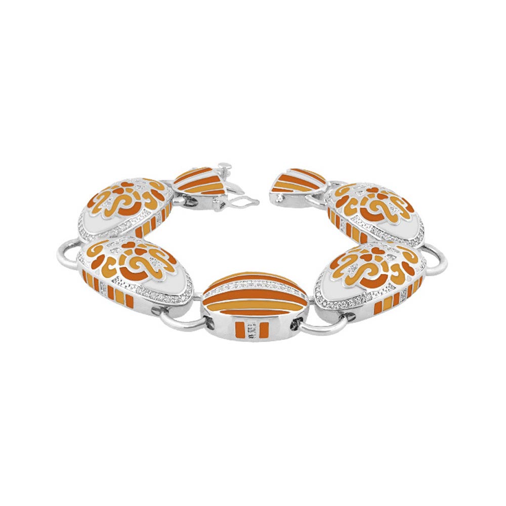 Psychedelic Swirls Bracelet by Lauren G Adams, orange and white enamel on silver links on Tampa Home & Garden Store