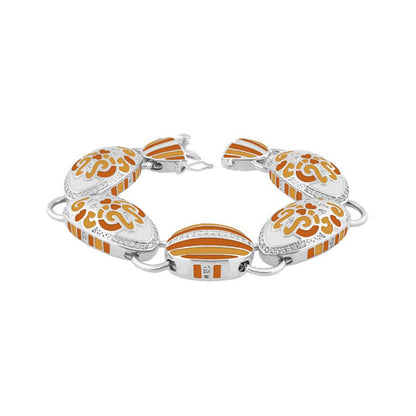 Psychedelic Swirls Bracelet by Lauren G Adams, orange and white enamel on silver links on Tampa Home & Garden Store