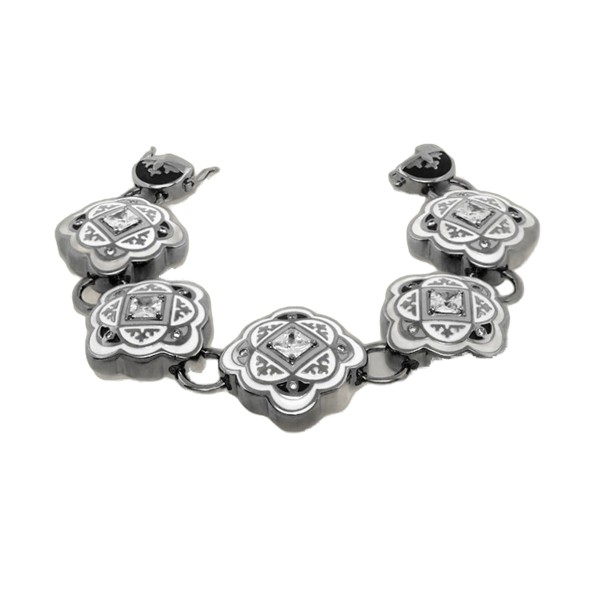 Mandarine Oriental Bracelet with silver enamel floral links and clear stones on Tampa Home & Garden Store