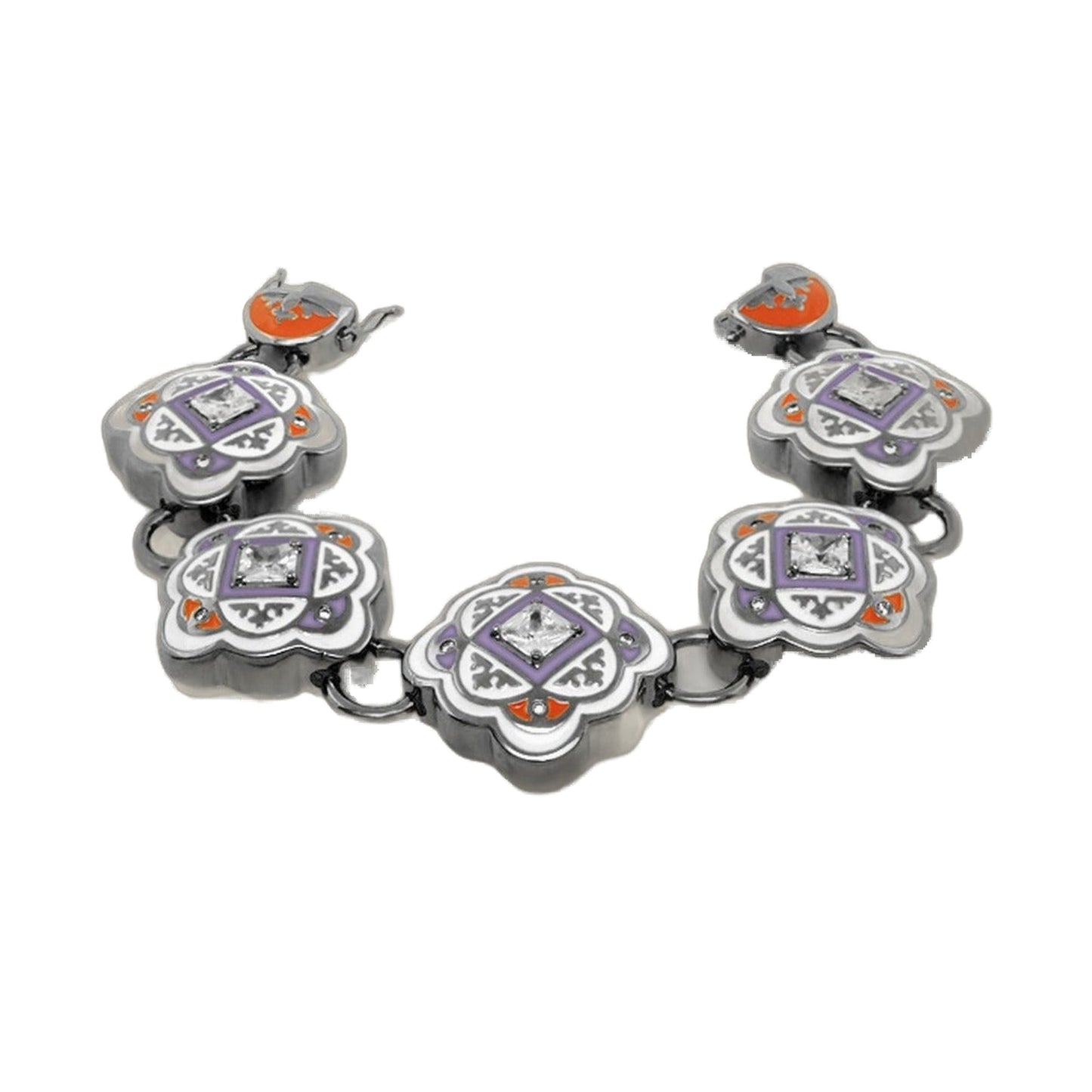 Mandarine Oriental enamel bracelet by Lauren G Adams orange lavender floral links on Tampa Home & Garden Store