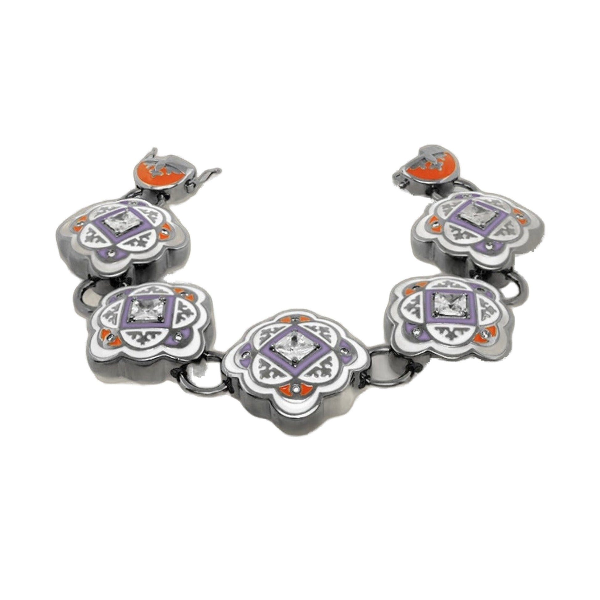 Mandarine Oriental enamel bracelet by Lauren G Adams orange lavender floral links on Tampa Home & Garden Store
