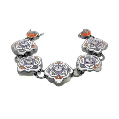 Mandarine Oriental enamel bracelet by Lauren G Adams orange lavender floral links on Tampa Home & Garden Store