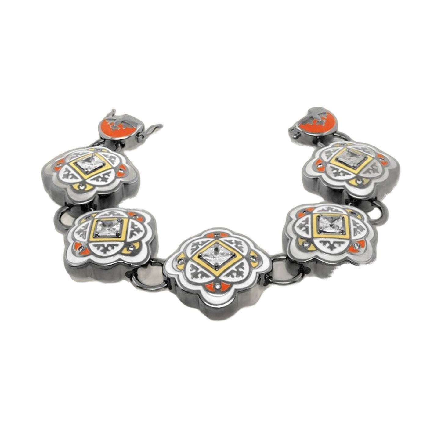 Mandarine Oriental Bracelet by Lauren G Adams; enamel floral links with orange accents on Tampa Home & Garden Store