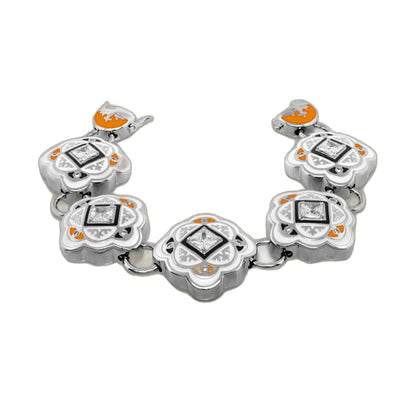 Mandarine Oriental enamel bracelet by Lauren G Adams, orange enamel floral links with crystals on Tampa Home & Garden Store