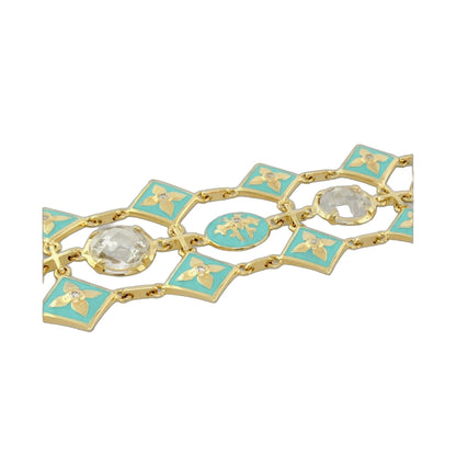 Mandarine Oriental Bracelet enamel turquoise panels with gold floral designs and crystal on Tampa Home & Garden Store