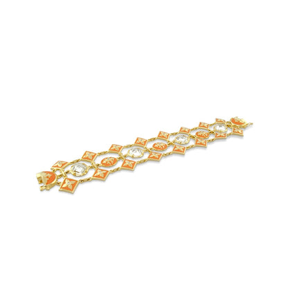 Mandarine Oriental enamel bracelet by Lauren G Adams, gold-tone chain with orange enamel squares and clear crystals on Tampa Home & Garden Store