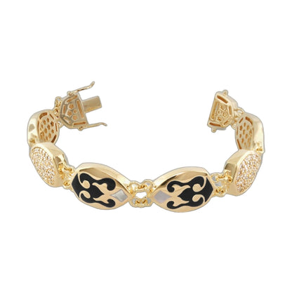 Shield of Love Bracelet by Lauren G Adams, gold-tone with black enamel shield links on Tampa Home & Garden Store