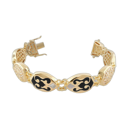 Shield of Love Bracelet by Lauren G Adams, gold-tone with black enamel shield links on Tampa Home & Garden Store