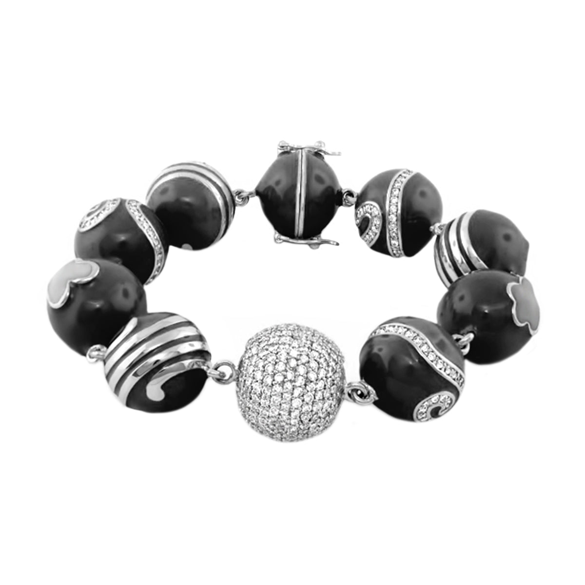 You Neek Ball Bracelet enamel black beads with silver accents and a pavé crystal center on Tampa Home & Garden Store