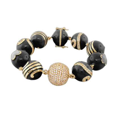 You Neek Ball Bracelet enamel black beads with gold-tone stripes and pavé accents on Tampa Home & Garden Store