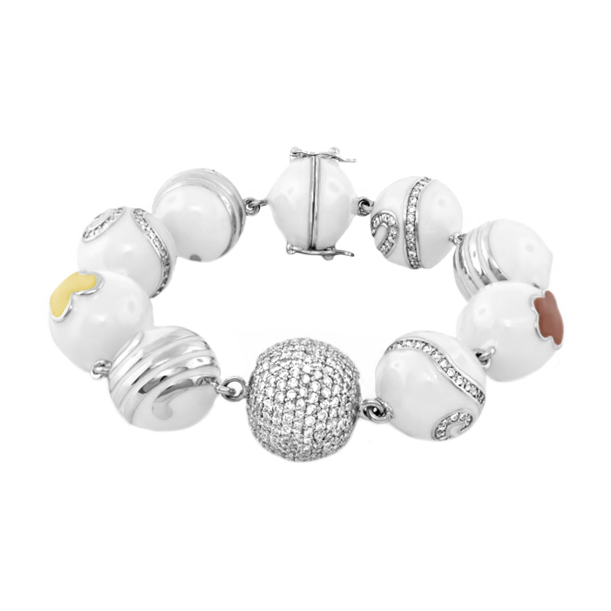 You Neek Ball Bracelet enamel white beads with crystal pave center ball on Tampa Home & Garden Store