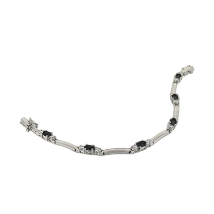 Bridal floral bracelet by Lauren G Adams, silver-tone links with black stones on Tampa Home & Garden Store