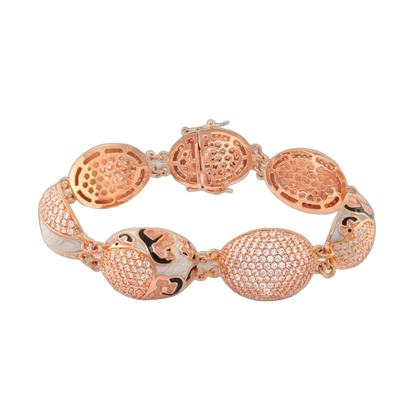 Fab Bracelet rose gold-tone link bracelet with perforated round discs and pave crystal accents on Tampa Home & Garden Store