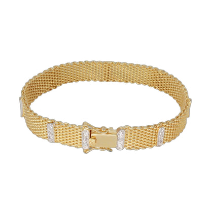 Cz Mesh Bracelet by Lauren G Adams, gold-tone mesh bracelet with CZ accents and clasp on Tampa Home & Garden Store
