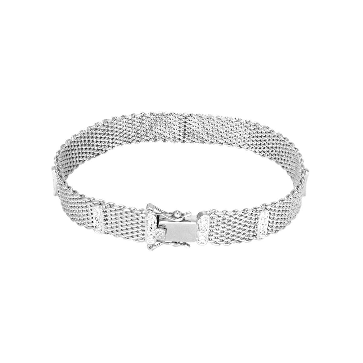 Cz Mesh Bracelet by Lauren G Adams, silver-tone mesh chain with secure clasp on Tampa Home & Garden Store
