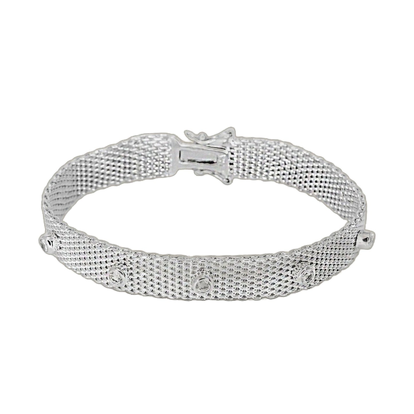 Cz Mesh Bracelet by Lauren G Adams, silver-tone mesh bracelet with secure clasp on Tampa Home & Garden Store