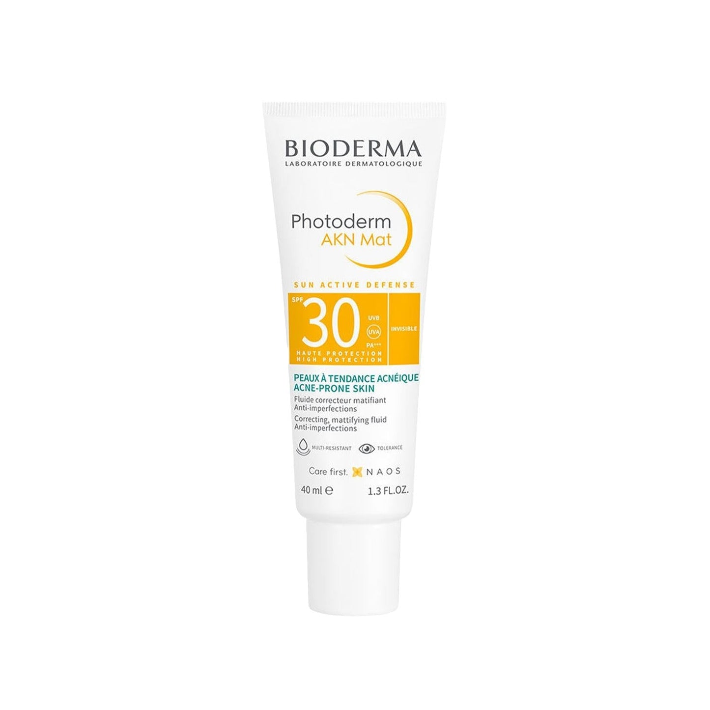 Sunscreen Bioderma Photoderm AKN Mat SPF 30+ tube white with orange label for acne-prone skin on Tampa Home & Garden Store